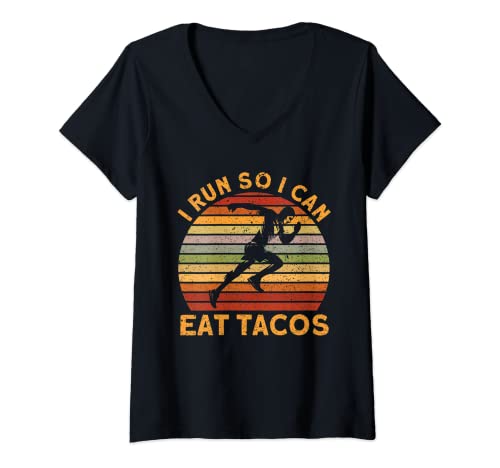 Mujer Correr Jogger Medio MaratÃ³n Comer tacos Camiseta Cuello V