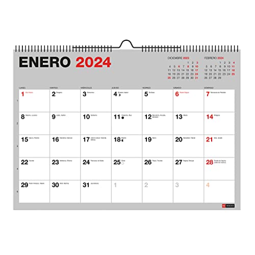 Miquelrius - Calendario Pared 18 Meses, de Julio 2023 a Diciembre 2024, TamaÃ±o: A3, Gris